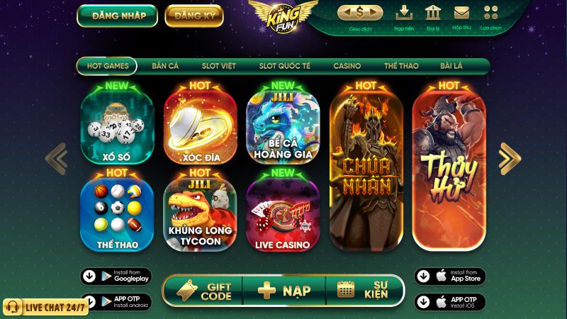 Nổ hũ Kingfun - Cảm nhận từng phút giây giải trí tuyệt đỉnh 2 Slot cực kỳ đa dạng tại Kingfun